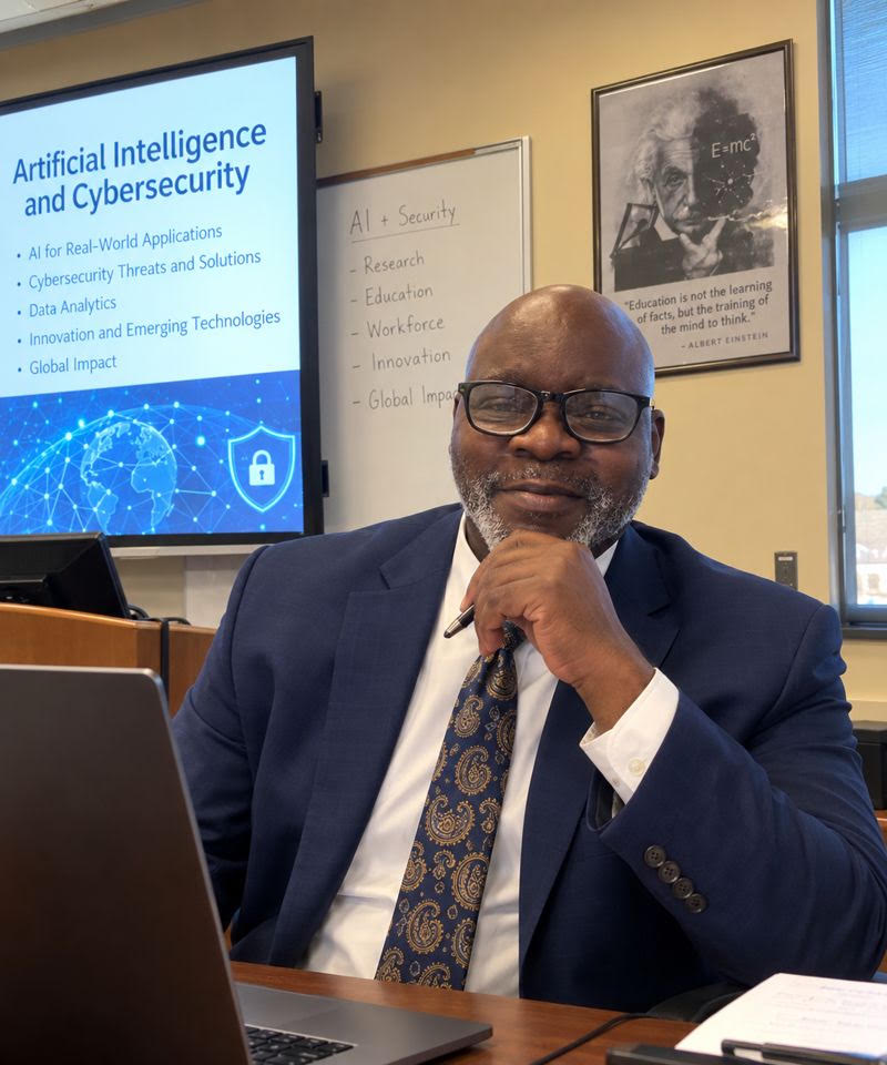 Portrait of Dr. Robert Steven Owor in a technology education setting